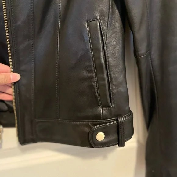 Cole Haan Leather Moto Racer Jacket - Picture 5 of 8